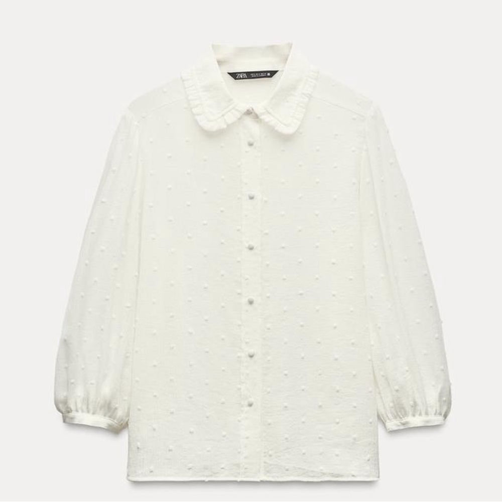 Zara dotted mesh shirt with Claudine collar